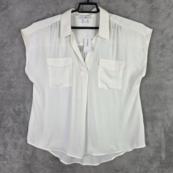 Womens Roz & Ali White Sheer Sleeveless Blouse Pockets V Neck Polyester Size XL - Picture 2 of 10